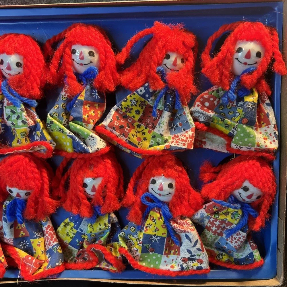 Vtg Radiant Holiday Christmas Lights Rag Doll Girl Red Felt Hair in Box Read‎